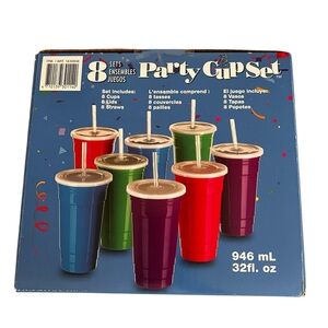 Jumbo Double Wall Insulated 32oz Reusable Party Cups w/ Lids Set 8 Multicolor
